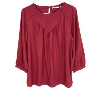 NEW Soft Surroundings Top Size Petite Small Red Lace Crochet Keyhole Back